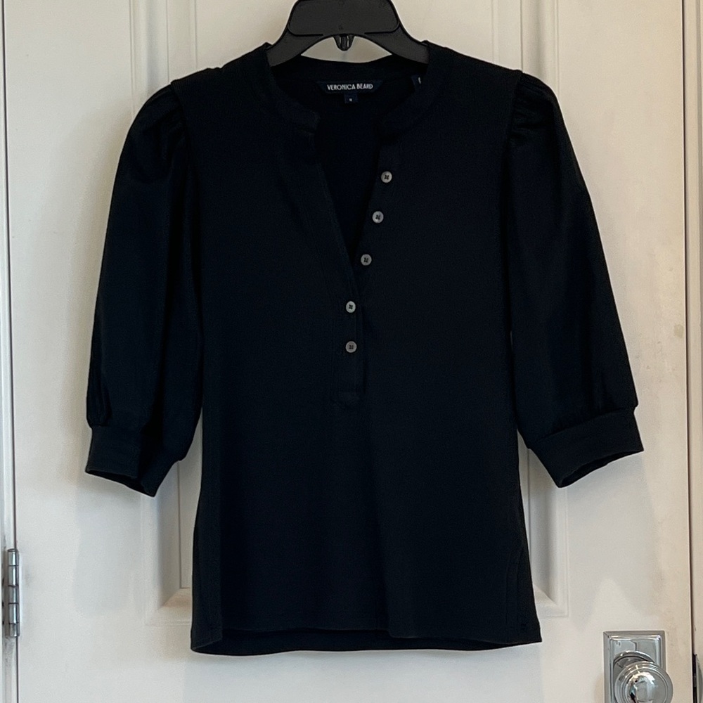 Veronica Beard Black Button-Front Blouse